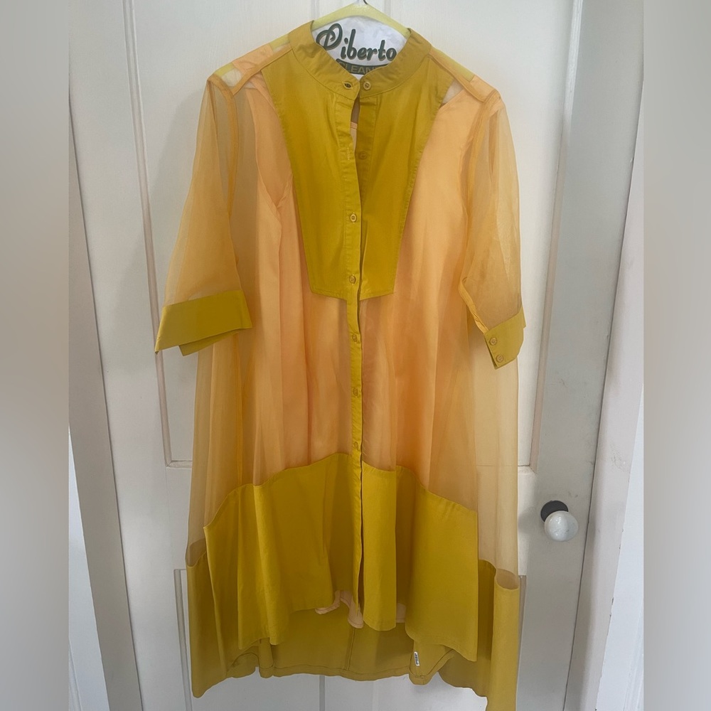 Gracia yellow sheer dress with yellow silk slip underneath. Size small.